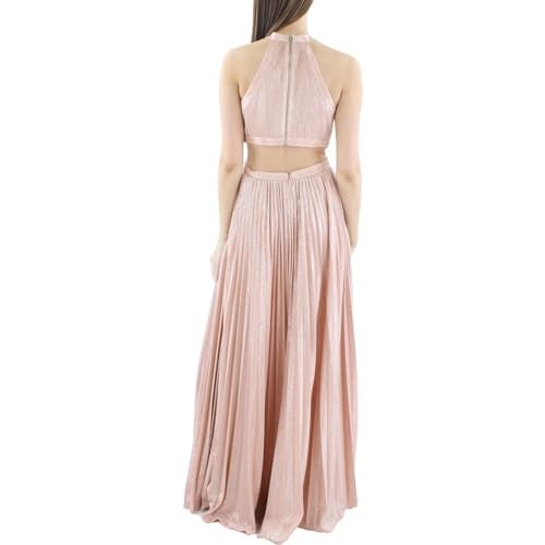BCBGMAXAZRIA Women's Fit and Flare Sleeveless Floor Length Evening Dress Halter Neck Cut Outs, Pink, 12 - Image 2