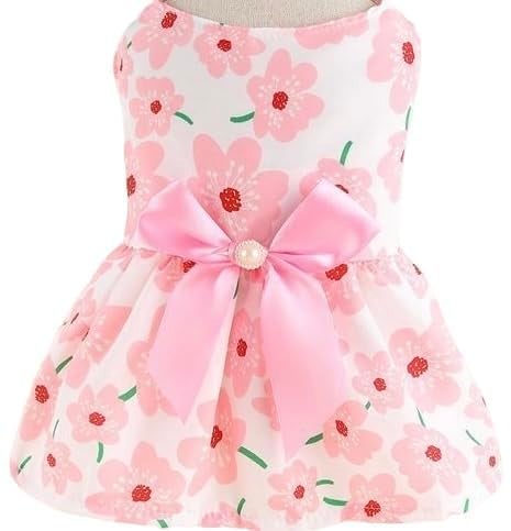 KUTKUT Small Girl Dog & Cat Floral Dress with Lovely Bow Pet Apparel | Puppy Summer Dress Birthday Pet Apparel Dresses | Frock Dresses for Shihtzu, Pug, Lhasa Apso etc (Size: XL, Bust: 50cm) - Image 2