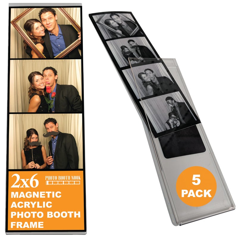 Photo Booth Nook Photo Booth Nook  2x6 Magnetic Photo Booth Picture Frame 5 Count  Crystal Clear Acrylic Strong Magnet with Silver Inserts 