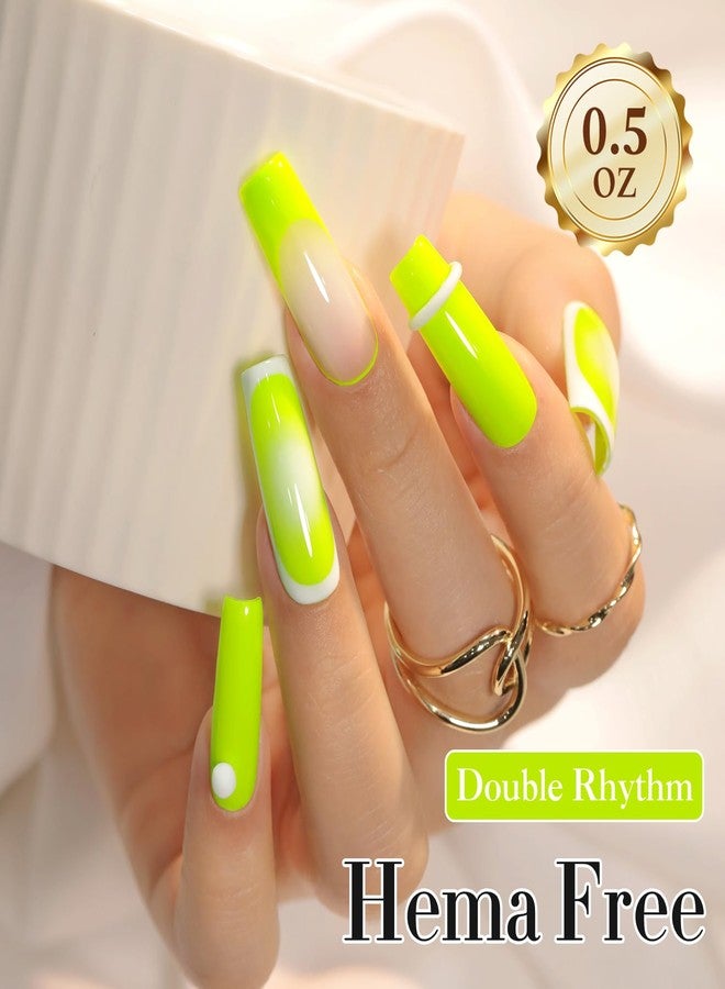 دابل ريذم طلاء أظافر جل مزدوج الإيقاع 0.50 أونصة، نفس اللون، نفس الزجاجة، ذهبي مستدير، خالي من الهيما، محايد، طبيعي، حليبي، 15 مل، طلاء أظافر جيلي للأشعة فوق البنفسجية، فن اصنعه بنفسك في المنزل (أصفر نيون، أخضر - C1305) - Image 3