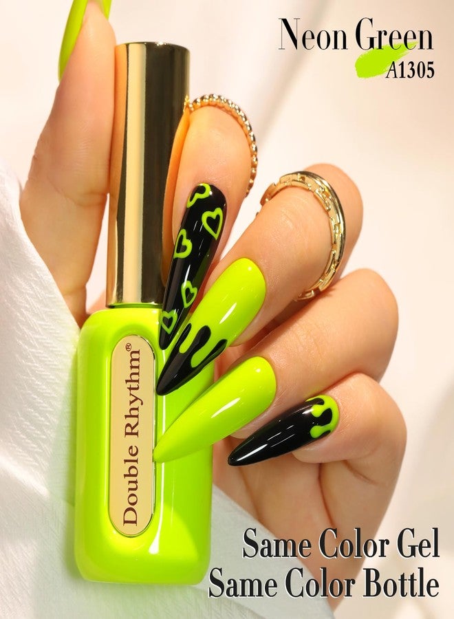 دابل ريذم طلاء أظافر جل مزدوج الإيقاع 0.50 أونصة، نفس اللون، نفس الزجاجة، ذهبي مستدير، خالي من الهيما، محايد، طبيعي، حليبي، 15 مل، طلاء أظافر جيلي للأشعة فوق البنفسجية، فن اصنعه بنفسك في المنزل (أصفر نيون، أخضر - C1305) - Image 5