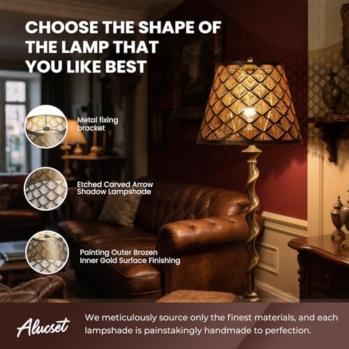 ALUCSET Small Metal Lampshade Forest Etching Forest Lamp Shade Pattern 6'' Top 10'' Bottom Height 7.5'' Fits For Table Lamps And Floor Lamps Spider Fitter Out Black in Gold ALUCSET lampshade - Image 2