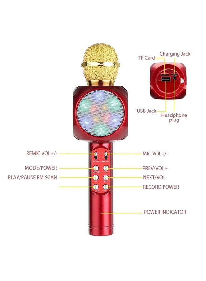 NIBEMINENT Home Karaoke Wireless Bluetooth Colorful LED Speaker Condenser Microphone Mic XDY37716 Red  - Image 2