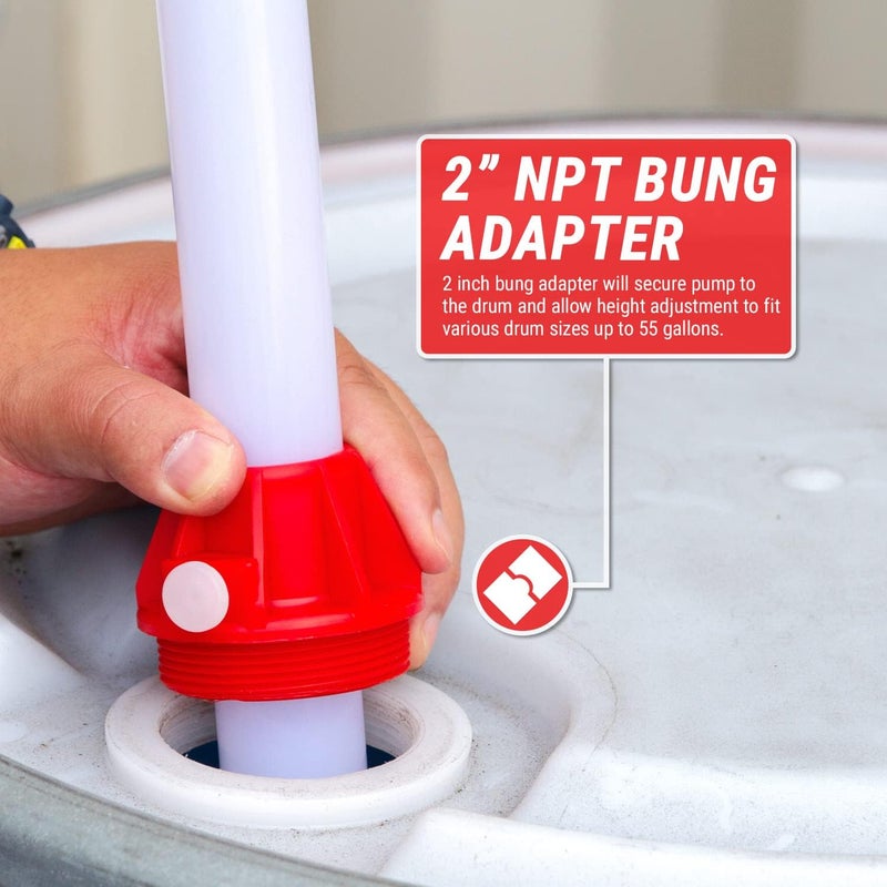 TERA PUMP - Chemical Resistant Drum Pump (14oz per Stroke) for Lacquer Thinners, Acetone, Antifreeze, DEF, MEK - 15 to 55-Gallon Drum Barrels - Image 4
