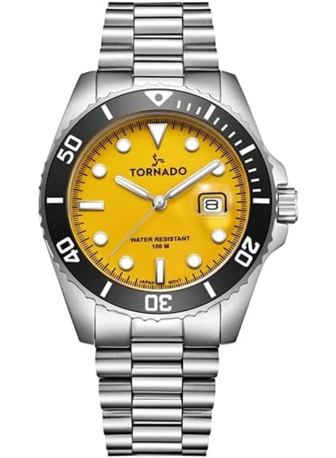 تورنيدو Tornado Lumina Men's Miyota 2115 Movement Watch, Analog Display and Stainless Steel, Brushed And Polished Bracelet Strap - T22001-SBSYB, Silver
