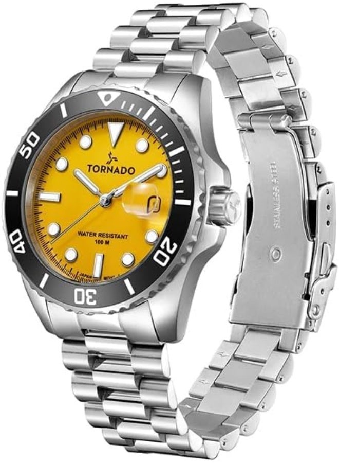 Tornado Lumina Men's Miyota 2115 Movement Watch, Analog Display and Stainless Steel, Brushed And Polished Bracelet Strap - T22001-SBSYB, Silver - Image 3