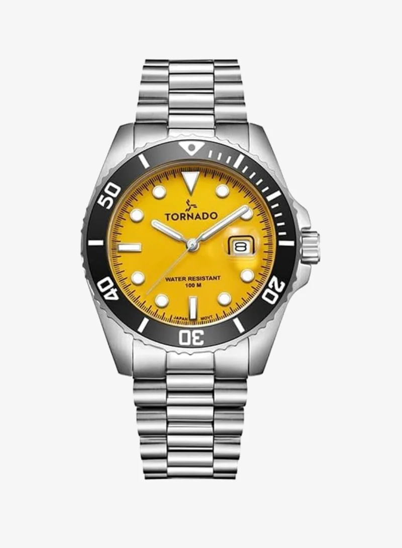 TORNADO Men's  Solid Stainless Steel,Brushed Outer Links, Polished Center Links 3H with date Display Watch T22001-SBSYB - 42mm mm
