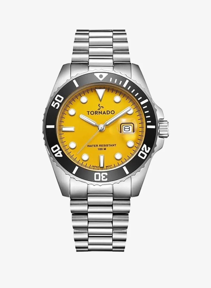 TORNADO Men's  Solid Stainless Steel,Brushed Outer Links, Polished Center Links 3H with date Display Watch T22001-SBSYB - 42mm mm