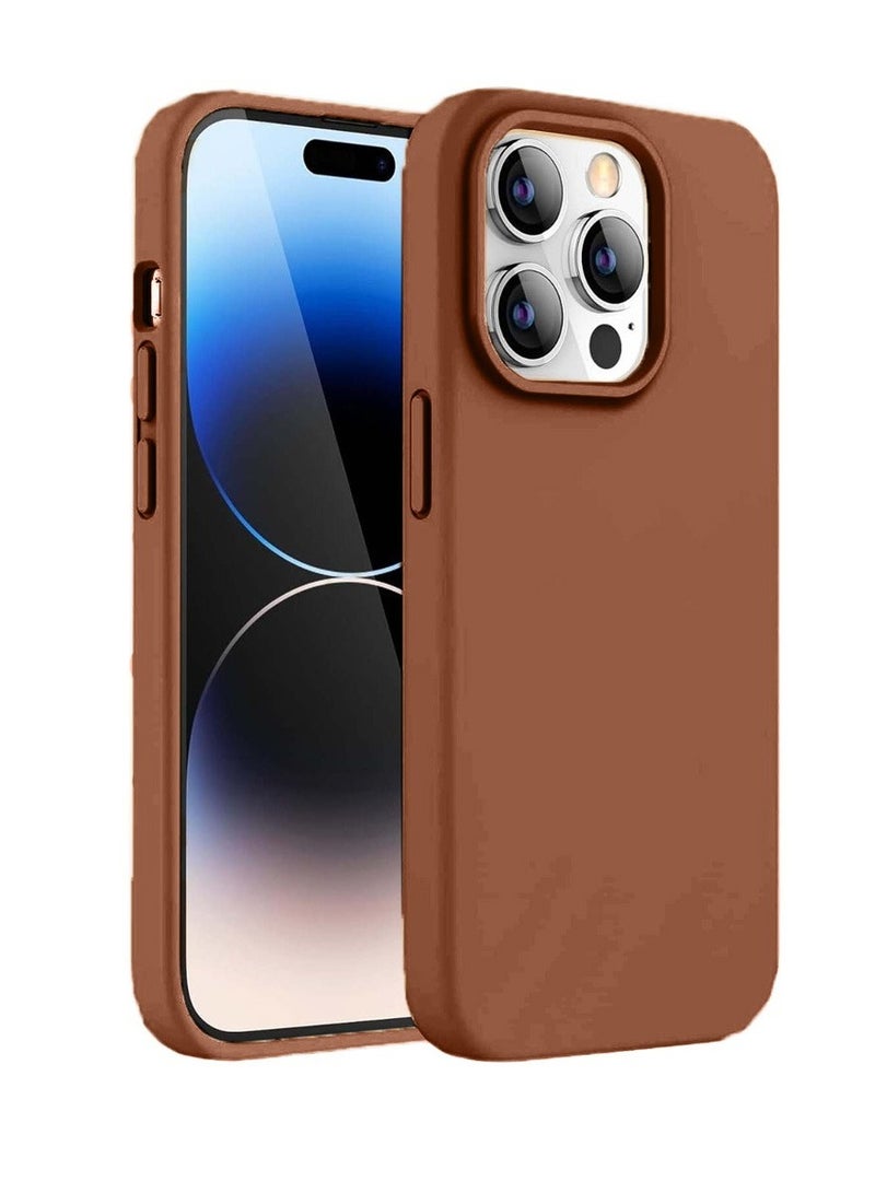 Techie Soft Smooth Silicone Back Cover Case with Built-in Magnetic, inner side Microfiber Lining for Apple iPhone 14 Pro  – Brown - Image 1
