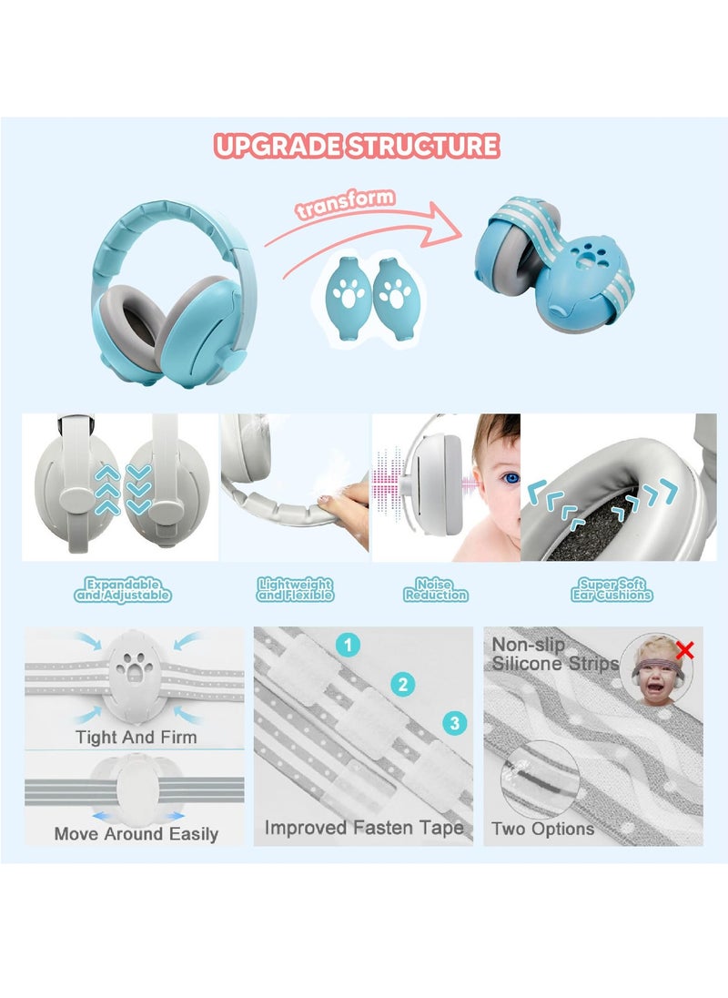 2-in-1 Portable Adjustable Baby Ear Protection, Baby Noise Cancelling Headphones, Soft Baby Ear Cover, Noise Reduction Earmuffs, Baby Noise Cancelling Headphones for Babies Toddlers