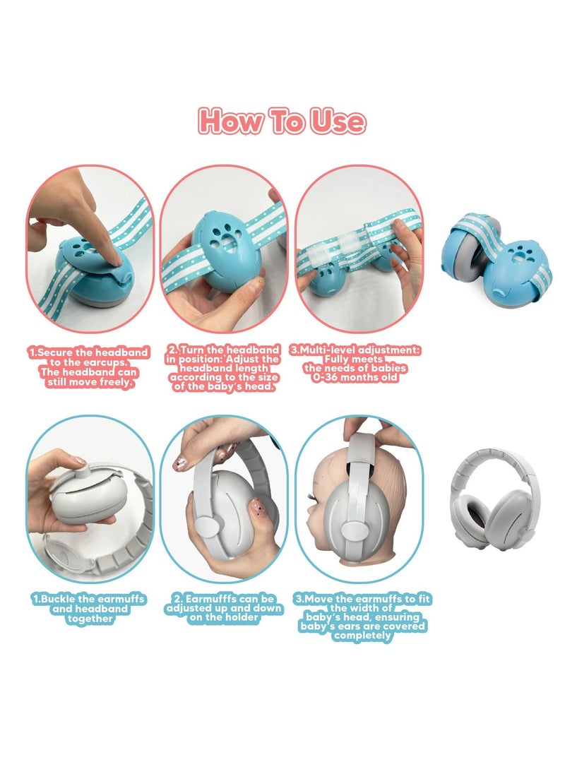 2-in-1 Portable Adjustable Baby Ear Protection, Baby Noise Cancelling Headphones, Soft Baby Ear Cover, Noise Reduction Earmuffs, Baby Noise Cancelling Headphones for Babies Toddlers