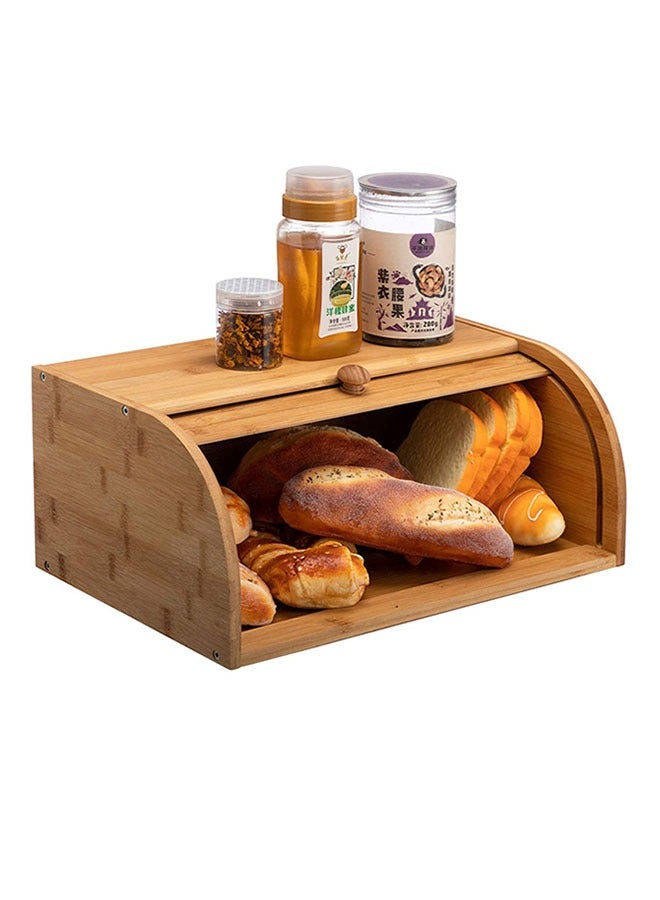 Bamboo Bread Box for Kitchen Countertop, Large Wooden Food Keeper W/Rolling Lid, Vintage Storage Bin for Bagels, Muffins, Cupcakes