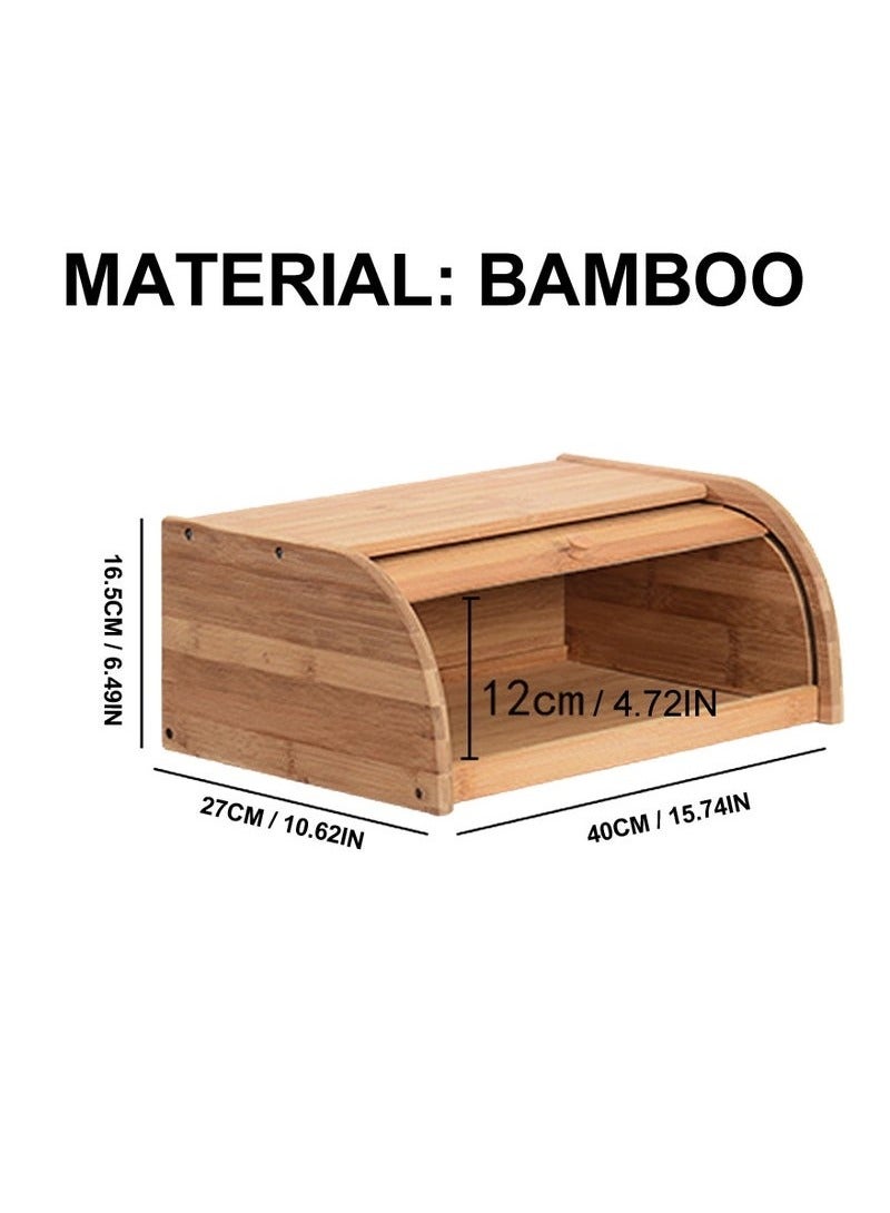 Bamboo Bread Box for Kitchen Countertop, Large Wooden Food Keeper W/Rolling Lid, Vintage Storage Bin for Bagels, Muffins, Cupcakes