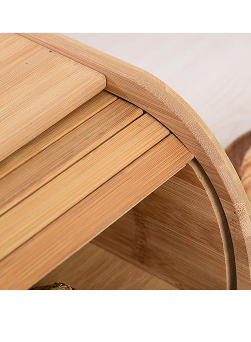 Bamboo Bread Box for Kitchen Countertop, Large Wooden Food Keeper W/Rolling Lid, Vintage Storage Bin for Bagels, Muffins, Cupcakes