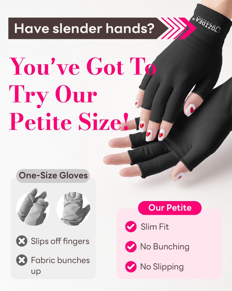 jozidea Petite Hands UV Gloves for Gel Manicures, UPF50+ UV Protection Gloves, Fingerless Design for Nails Protect Hands Anti Sun and UVA UVB light(Black-Small Size) - Image 4