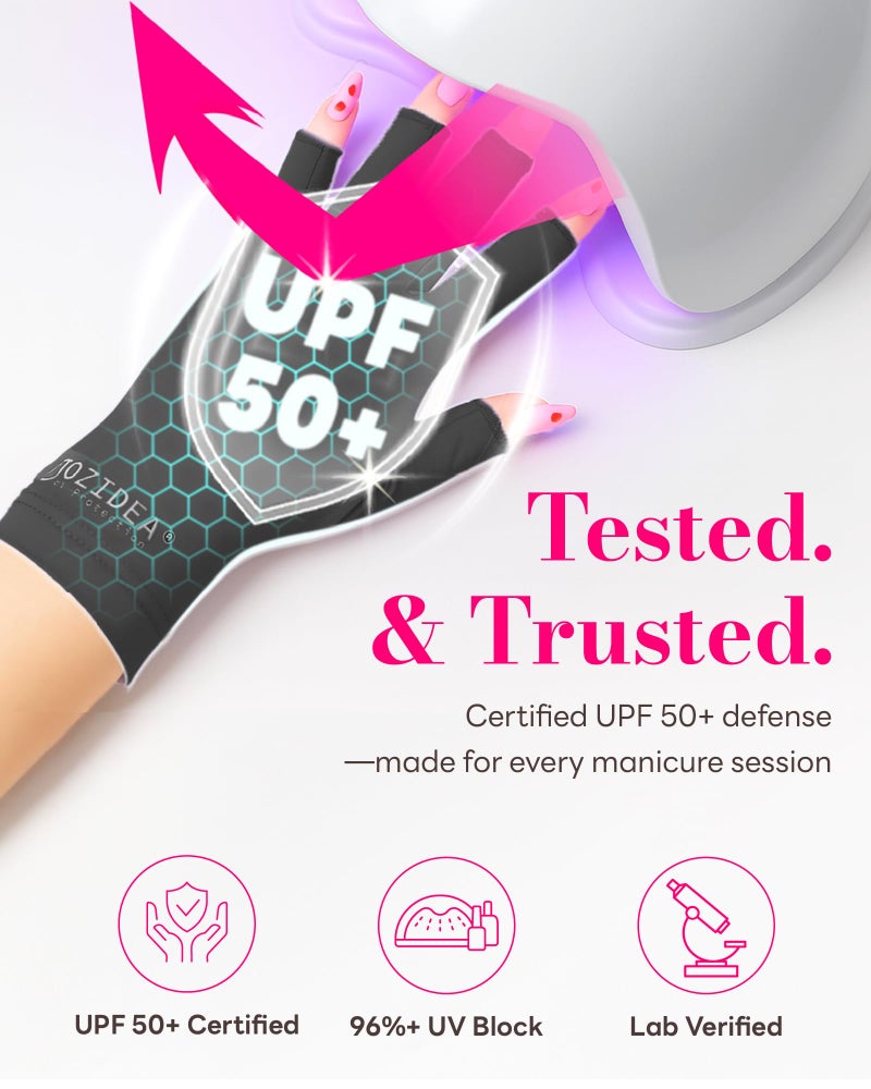 jozidea Petite Hands UV Gloves for Gel Manicures, UPF50+ UV Protection Gloves, Fingerless Design for Nails Protect Hands Anti Sun and UVA UVB light(Black-Small Size) - Image 2