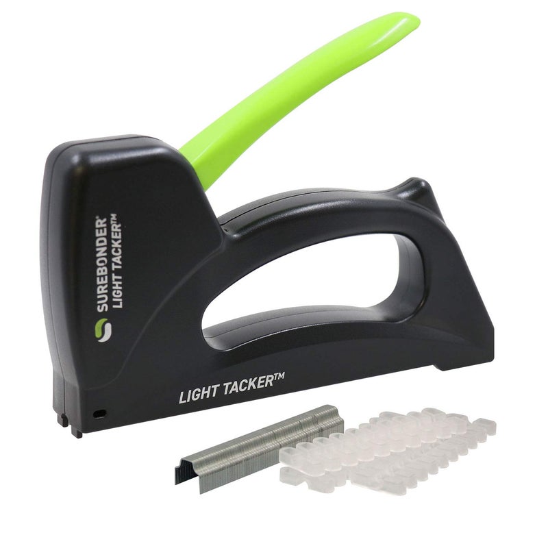 Surebonder 5540HOL Light-Duty Tacker Staple Gun for Holiday and Christmas Lights, Garland, Phone, Speaker, TV, and Computer Cable - 60 Staples and 30 Insulators Included - Image 1
