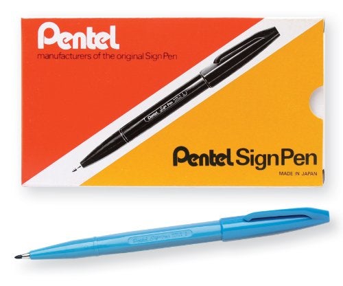 Pentel Arts Sign Pen FiberTipped Pen Sky Blue Ink Box of 12 S520S - Image 1
