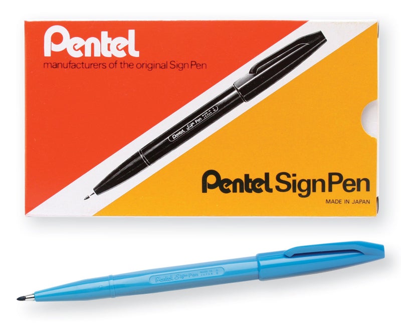 Pentel Arts Sign Pen FiberTipped Pen Sky Blue Ink Box of 12 S520S - Image 2