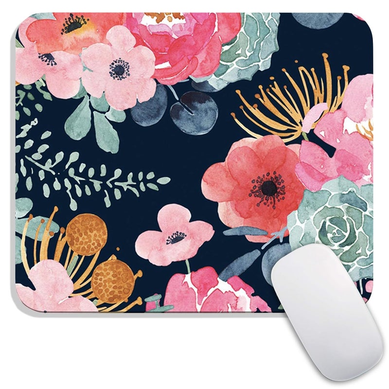 Armanza Square Mouse Pad Pink Flower, Personalized Premium-Textured Custom Mouse Mat Design, Washable Mousepad Cloth, Non-Slip Rubber Base Computer Mouse Pads for Wireless Mouse - Image 1
