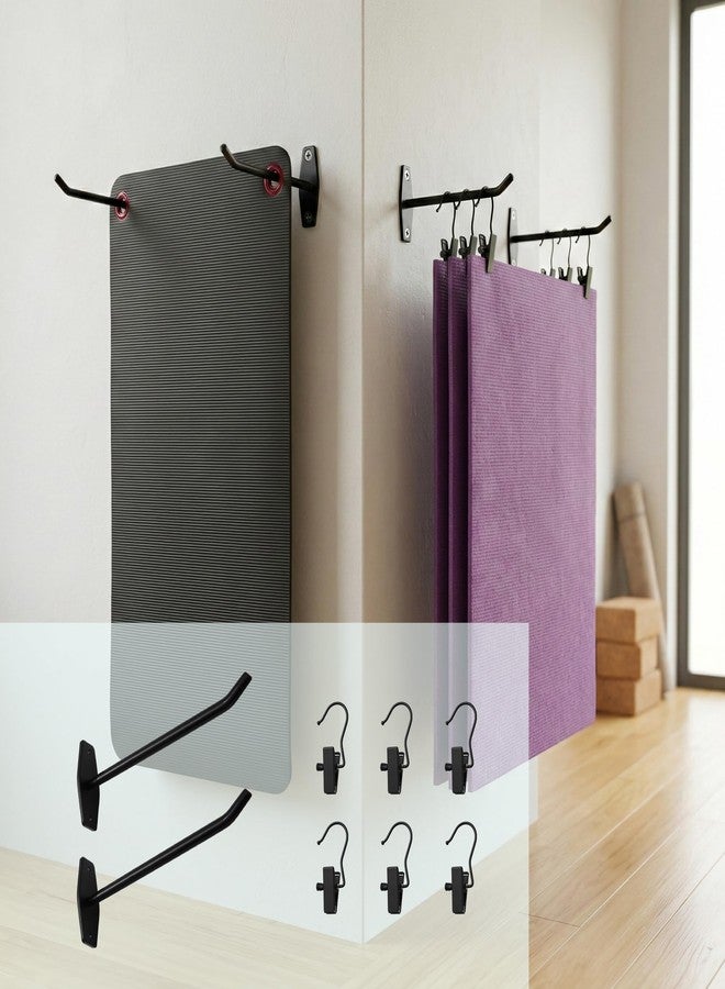 EazziSwitch Yoga Mat Holder Wall Mount: Hanging Exercise Mat Rack - 2 Pack Heavy Duty Adjustable Hooks & 6 PCS Clips for Yoga Mat (<5.5lbs), Eyelet Mats, Foam Rollers & Gym Equipment Storage - Organizer for Fitness Workout - Image 1