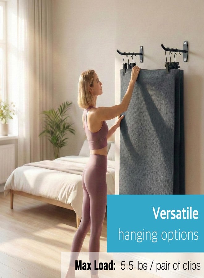 EazziSwitch Yoga Mat Holder Wall Mount: Hanging Exercise Mat Rack - 2 Pack Heavy Duty Adjustable Hooks & 6 PCS Clips for Yoga Mat (<5.5lbs), Eyelet Mats, Foam Rollers & Gym Equipment Storage - Organizer for Fitness Workout - Image 3