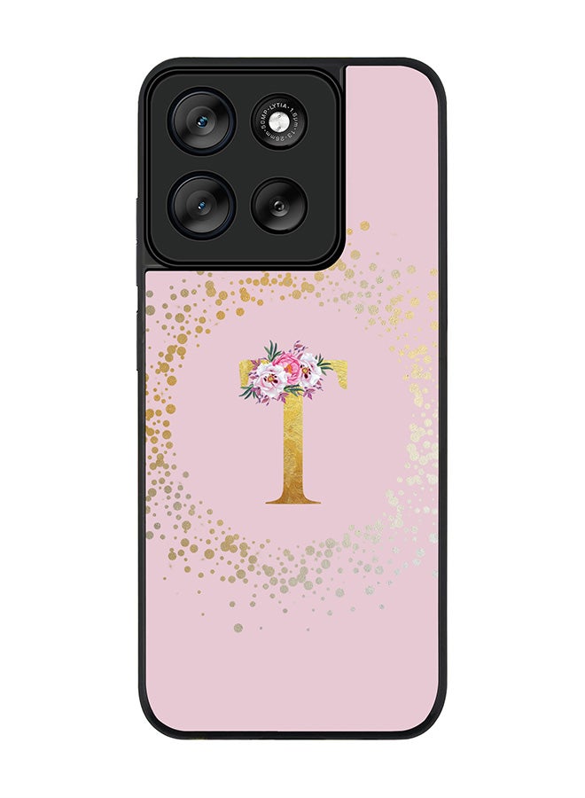 Stylizedd For Motorola Moto G56 Case,Slim fit Camera Protection, Shockproof Thin Phone cover  - Custom Monogram Floral - T  (Pink ) - Image 1