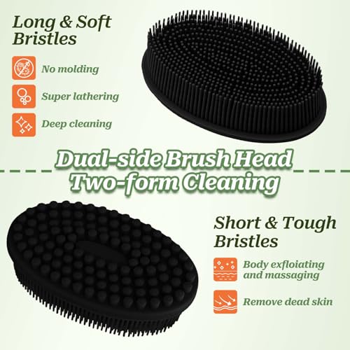 GEENOA Soft Silicone Body Scrubber 2PCS, Dual-Side Silicone Loofah for Shower, Gentle Loofa Alternative, Replaceable Brush Head to be Used Alone or with Long Handle (Pinkx2) - Image 3