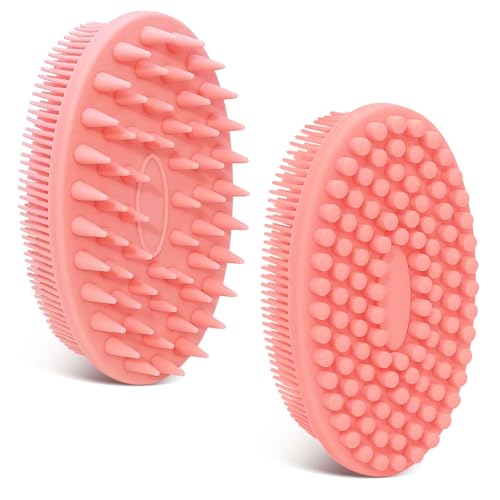 GEENOA Soft Silicone Body Scrubber 2PCS, Dual-Side Silicone Loofah for Shower, Gentle Loofa Alternative, Replaceable Brush Head to be Used Alone or with Long Handle (Pinkx2) - Image 1