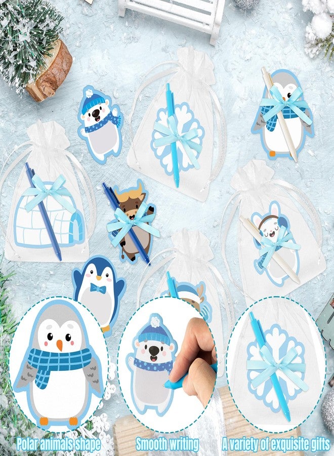 ANGOLIO Winter Polar Animals Sticky Notes with Pens - 24 Sets Christmas Arctic Animals Self-Stick Notepads Holiday Penguin Bear Writing Memo Notes Classroom Office Home Party Favor for Kid Adult Gift - Image 3