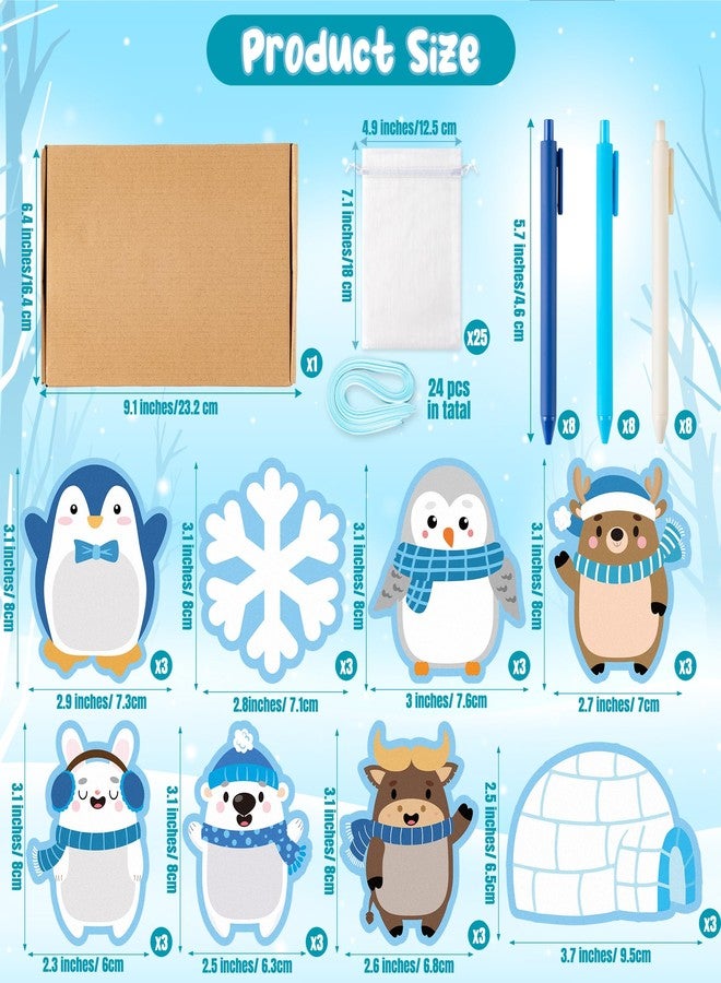 ANGOLIO Winter Polar Animals Sticky Notes with Pens - 24 Sets Christmas Arctic Animals Self-Stick Notepads Holiday Penguin Bear Writing Memo Notes Classroom Office Home Party Favor for Kid Adult Gift - Image 2