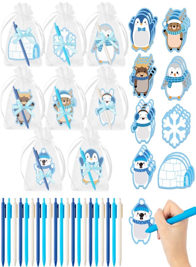 ANGOLIO Winter Polar Animals Sticky Notes with Pens - 24 Sets Christmas Arctic Animals Self-Stick Notepads Holiday Penguin Bear Writing Memo Notes Classroom Office Home Party Favor for Kid Adult Gift - Image 1