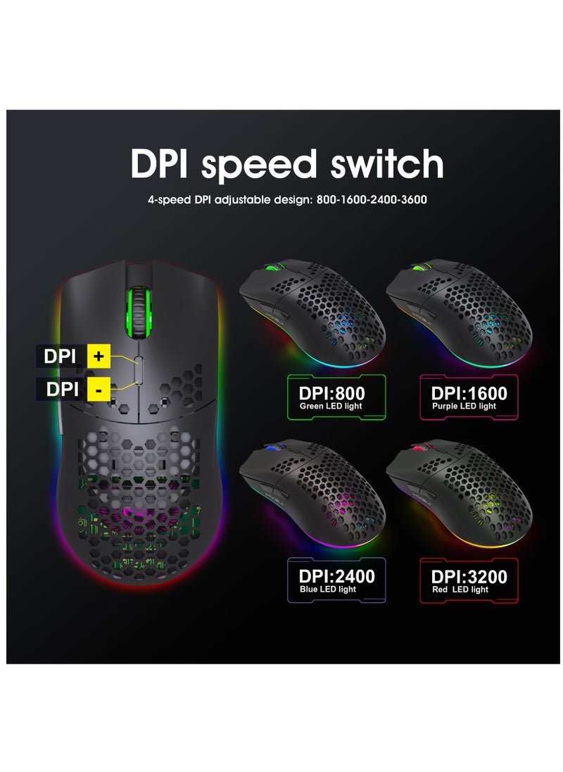 HXSJ Wireless Gaming Mouse with 3 Adjustable DPI Silent Click & USB Receiver Ergonomic RGB Optical Gamer Mice Mouse for Laptop PC Mac (Black)  - Image 4