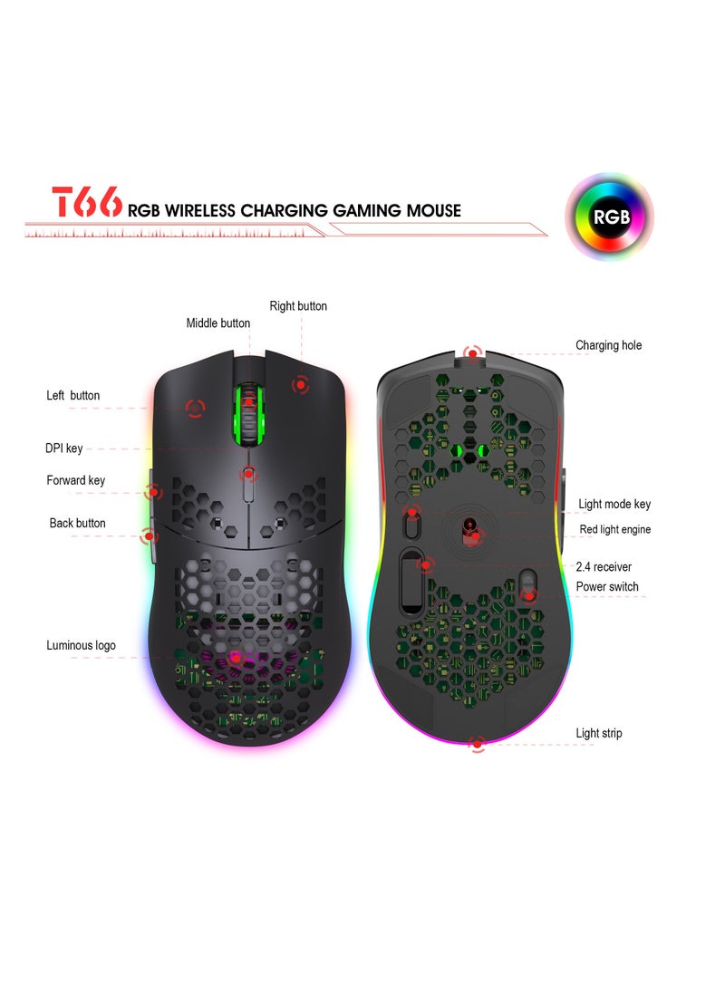 HXSJ Wireless Gaming Mouse with 3 Adjustable DPI Silent Click & USB Receiver Ergonomic RGB Optical Gamer Mice Mouse for Laptop PC Mac (Black)  - Image 5