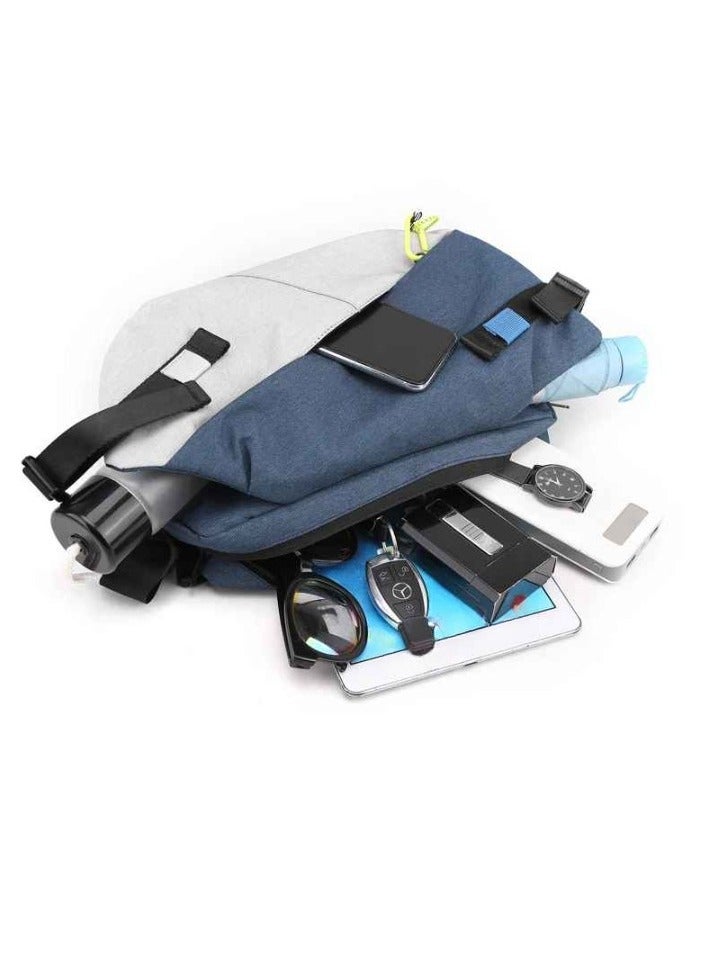 Mens Body Bag, High Quality Nylon Panelled Waist Packs, Lightweight And Durable Sports Shoulder Bag, Large Capacity Waterproof Waist Pouch For Outdoor Travel, (1pc, White And Blue)  - Image 2
