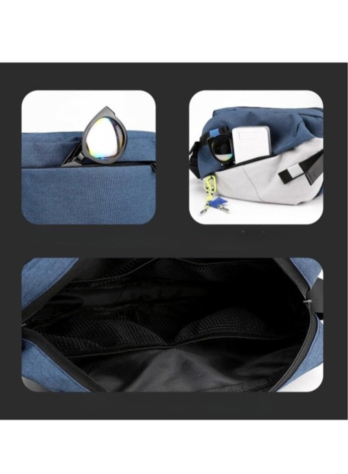 Mens Body Bag, High Quality Nylon Panelled Waist Packs, Lightweight And Durable Sports Shoulder Bag, Large Capacity Waterproof Waist Pouch For Outdoor Travel, (1pc, White And Blue)  - Image 4