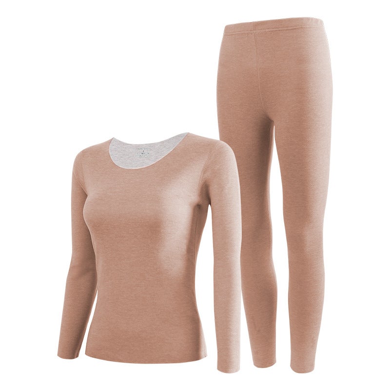 5A Anti-bacterial Wool Silk Thermal Underwear Mens Suit Autumn and Winter Middle-aged and Elderly Womens Autumn Clothes and Pants Lady khaki powder
