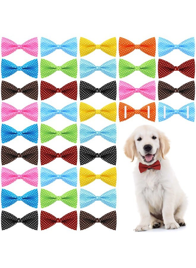 Jutom 40 Pcs Spring Dog Bow Ties Dots Collar Bow Ties Puppy Neckties Bulk Elastic Bands Adjustable Pet Dog Grooming Accessories for Small Medium Large Pet - Image 1