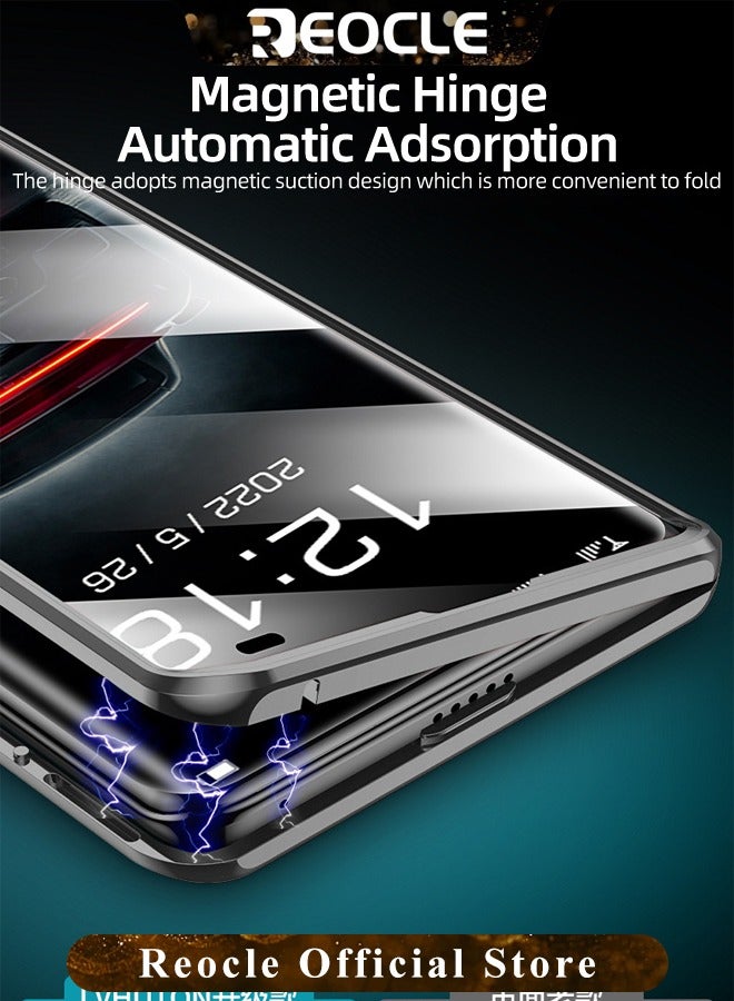 ريوكل جراب مغناطيسي لهاتف Samsung Galaxy S22 Ultra، امتصاص مغناطيسي فائق الدقة 10H، زجاج مقوى، ظهر من جلد البولي يوريثان، إطار معدني ممتص للصدمات، جراب كامل للجسم 360 درجة - Image 2