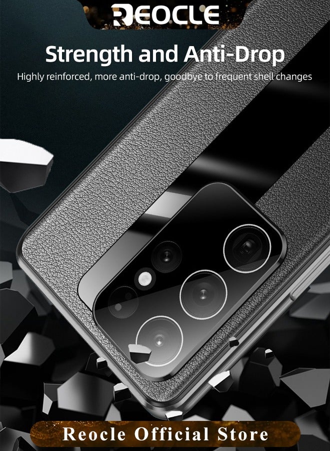 ريوكل جراب مغناطيسي لهاتف Samsung Galaxy S22 Ultra، امتصاص مغناطيسي فائق الدقة 10H، زجاج مقوى، ظهر من جلد البولي يوريثان، إطار معدني ممتص للصدمات، جراب كامل للجسم 360 درجة - Image 4