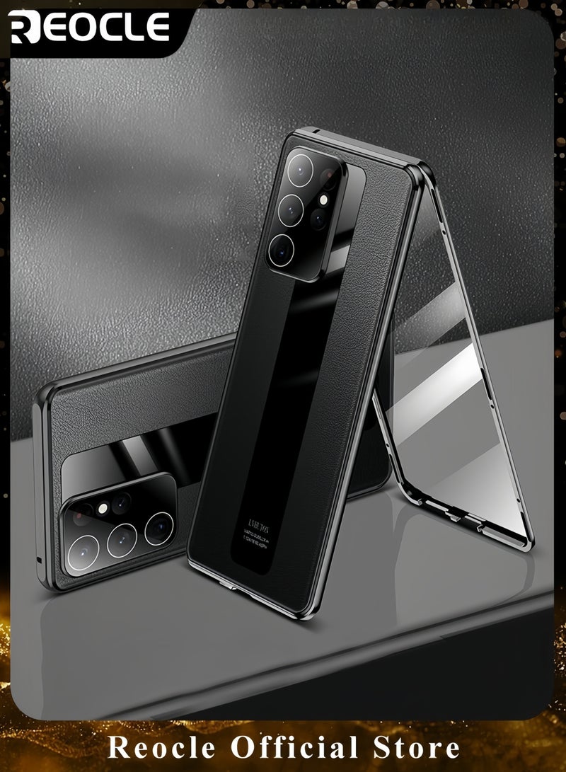 ريوكل جراب مغناطيسي لهاتف Samsung Galaxy S22 Ultra، امتصاص مغناطيسي فائق الدقة 10H، زجاج مقوى، ظهر من جلد البولي يوريثان، إطار معدني ممتص للصدمات، جراب كامل للجسم 360 درجة - Image 1