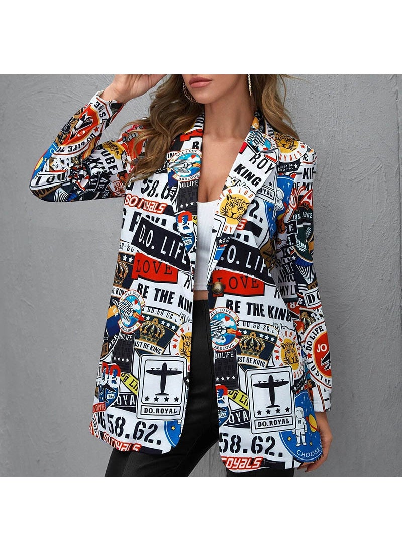 Generic - 2021 Fashion Womens Printed Blazer Jacket Black - Image 1