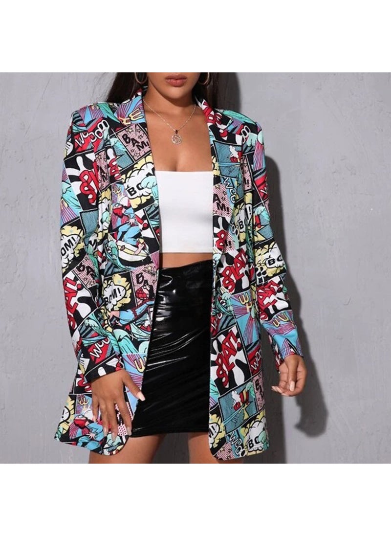 Generic - 2021 Fashion Womens Printed Blazer Jacket Black - Image 1