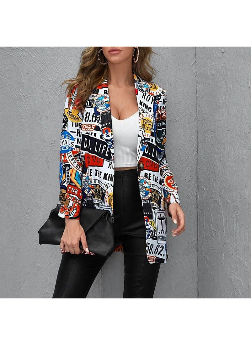 Generic - 2021 Fashion Womens Printed Blazer Jacket Black - Image 1