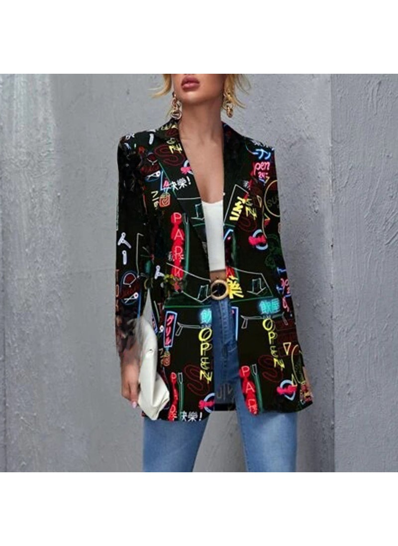 Generic - 2021 Fashion Womens Printed Blazer Jacket Black - Image 1