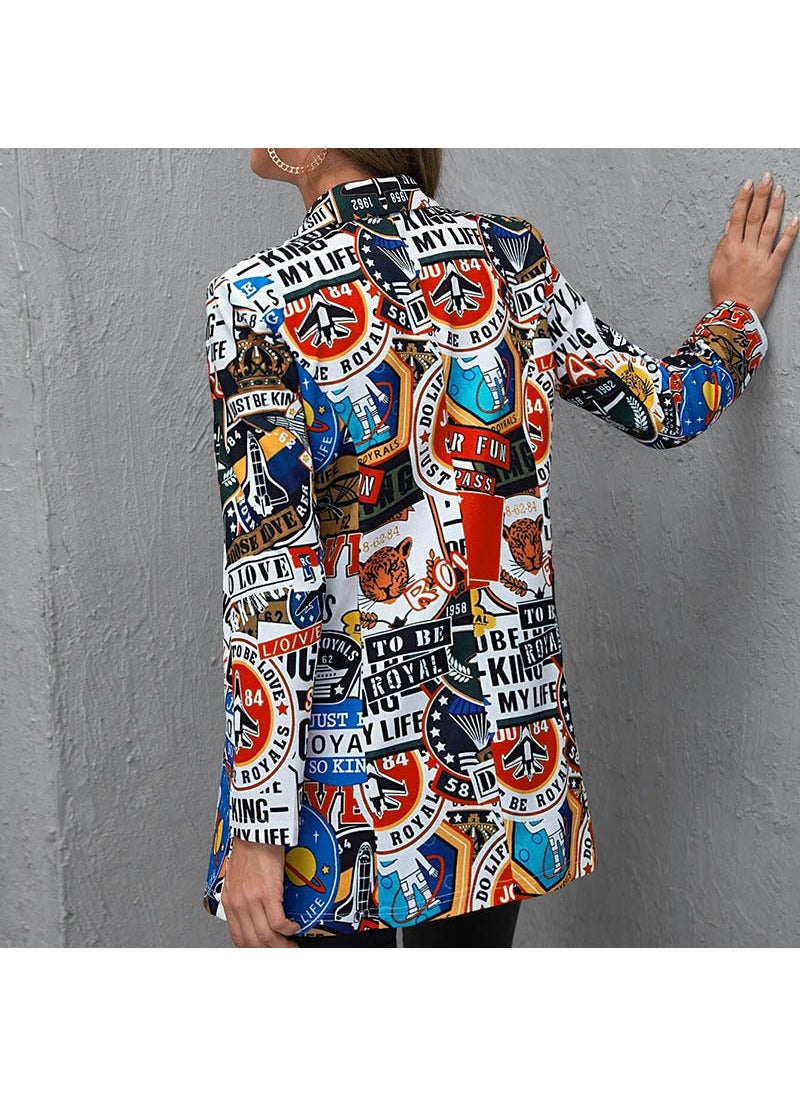 Generic - 2021 Fashion Womens Printed Blazer Jacket Black - Image 1
