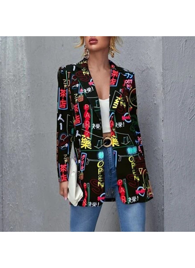 Generic - 2021 Fashion Womens Printed Blazer Jacket Black - Image 1