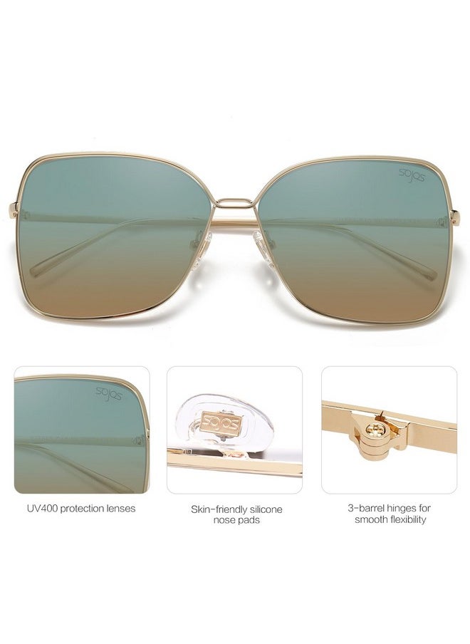 Sojos Classic Trendy Square Oversized Sunglasses Womens Mens Uv400 Big Large Designer Shades Sj1082, Gold/Green&Brown  - Image 3