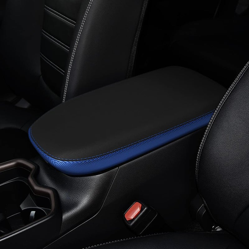 INTGET Center Console Armrest Cover for Toyota RAV4 Accessories 2025 2024 2023 2022 2021 2020 2019 Leather Middle Console Lid Cover Pad Protector Arm Rest Covering CarBlack with Blue