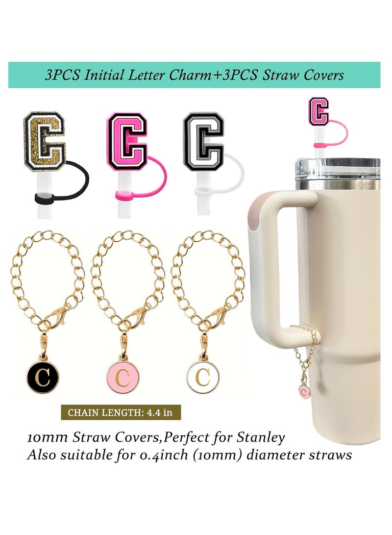 Mmmon 3PCS Straw Cover 10mm For Stanley Tumbler Cup Reusable Straw Cap Topper and 3 Initial Letter Charms C Handle Charm For Stanley 30 and 40 Oz Cup Tumbler - Image 2